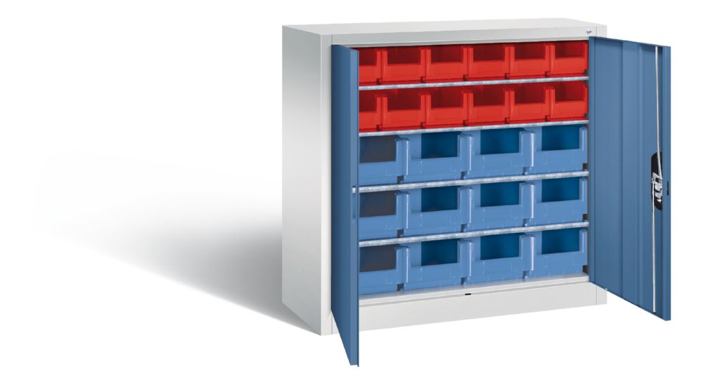 Produktbild C+P Magazinschrank aus Stahl mit 24 Lagerkästen fernblau 1000 x 420 x 1000 mm bild 2