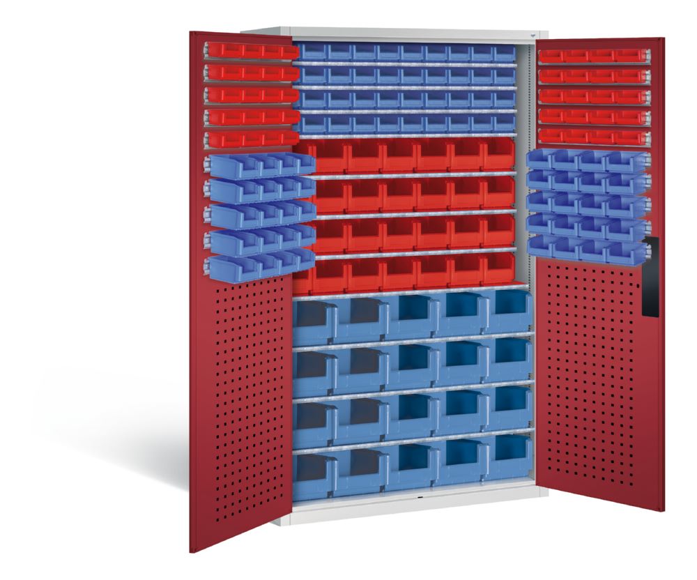 Produktbild C+P Magazinschrank mit 168 Sichtlagerkästen 1950 x 1100 x 535 mm lichtgrau rubinrot bild 2