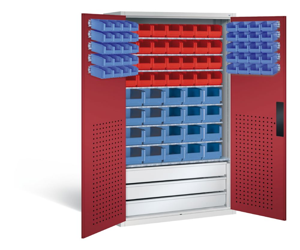Produktbild C+P Magazinschrank 83 Sichtlagerkästen 1950 x 1100 x 535 mm lichtgrau rubinrot bild 2