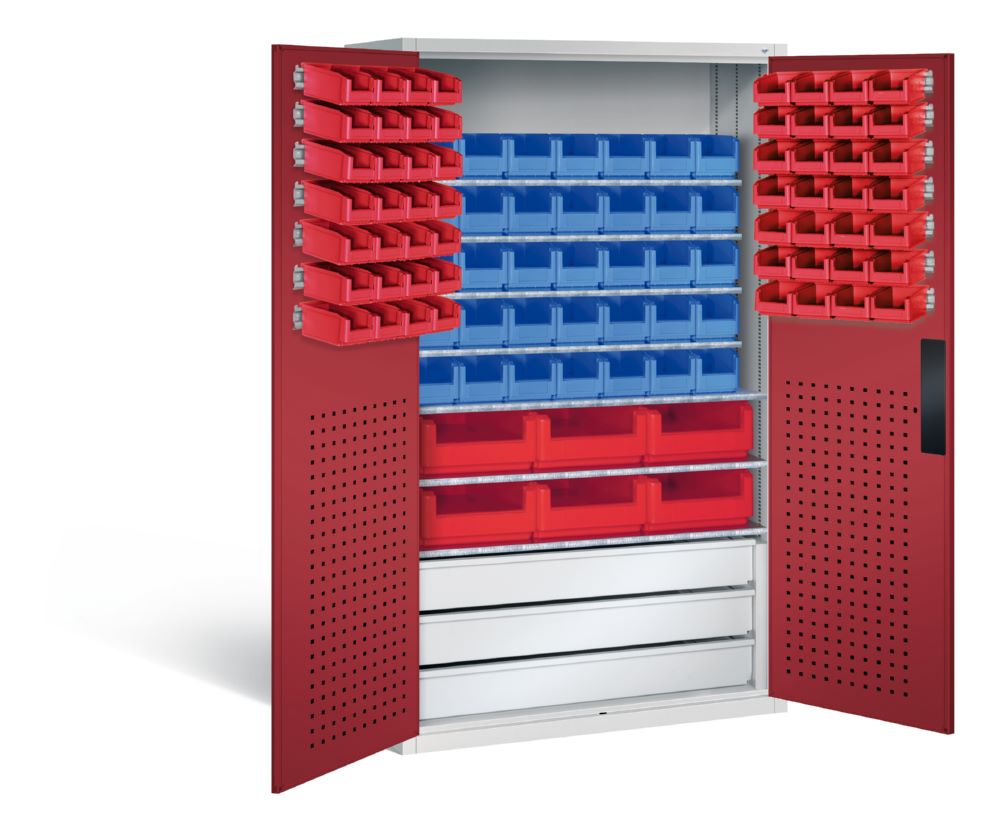 Produktbild C+P Magazinschrank mit 97 Sichtlagerkästen H 1950 mm lichtgrau rubinrot bild 2