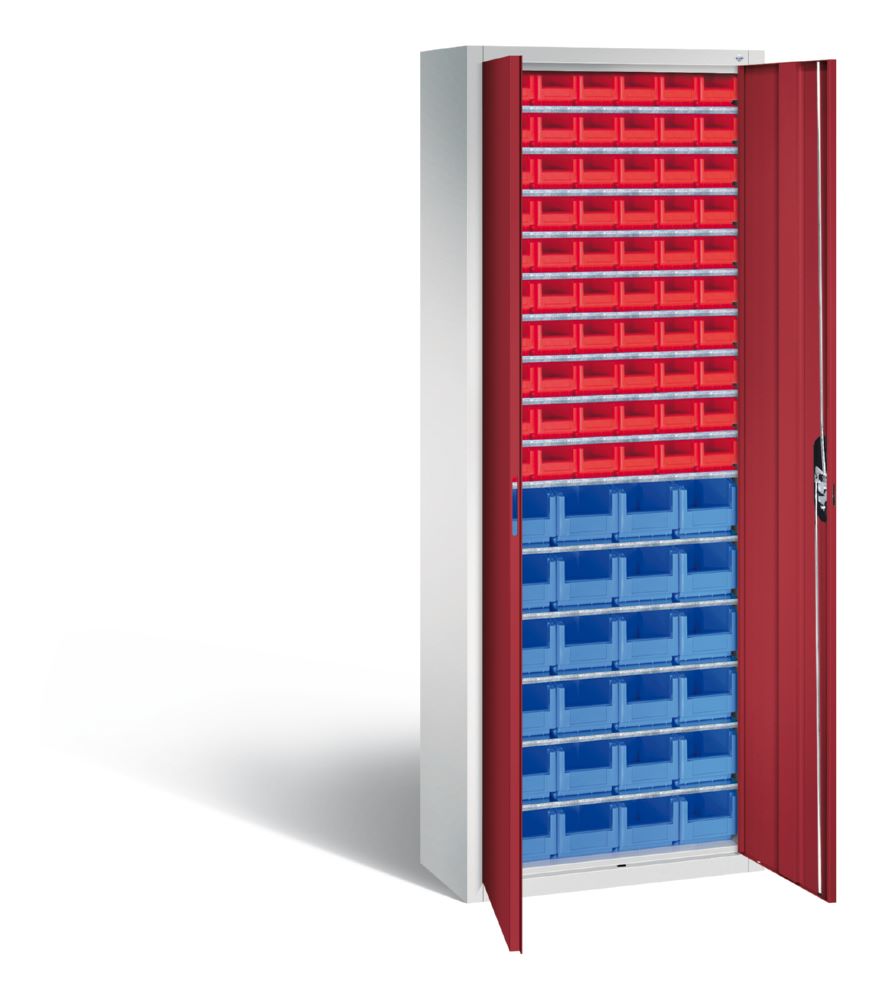 Produktbild C+P Magazinschrank mit 84 Lagerkästen Türen in rubinrot 700 x 300 x 1980 mm bild 2
