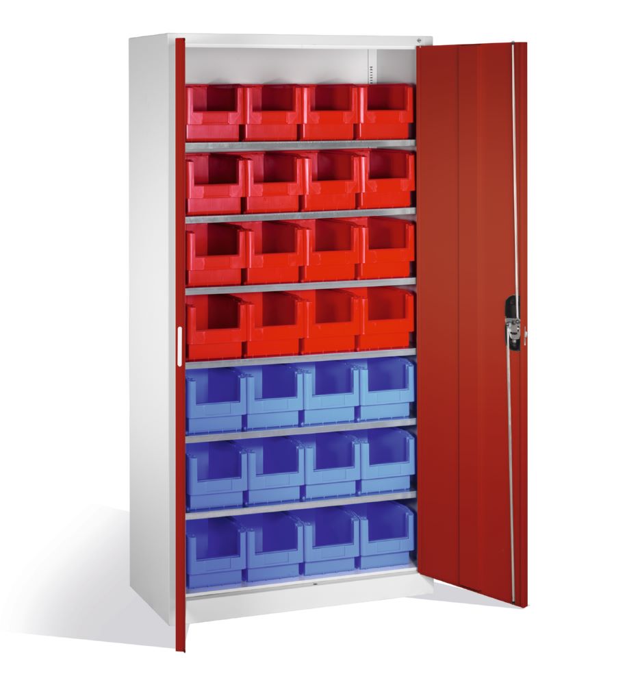 Produktbild C+P Magazinschrank 28 Lagerkästen Stahltüren in rubinrot 1000 x 420 x 1980 mm bild 2