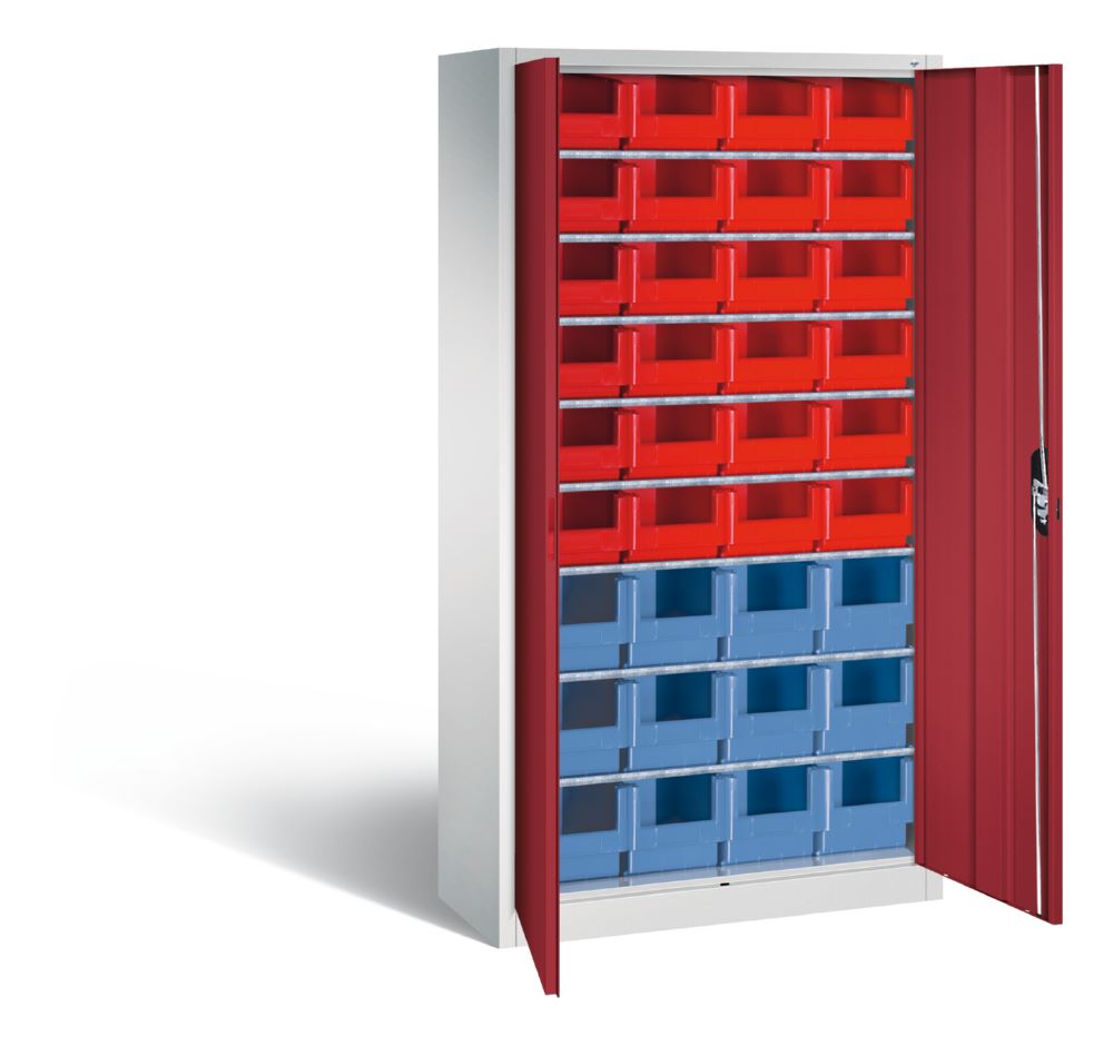 Produktbild C+P Magazinschrank mit 36 Lagerkästen Türen in rubinrot 1000 x 420 x 1980 mm bild 2