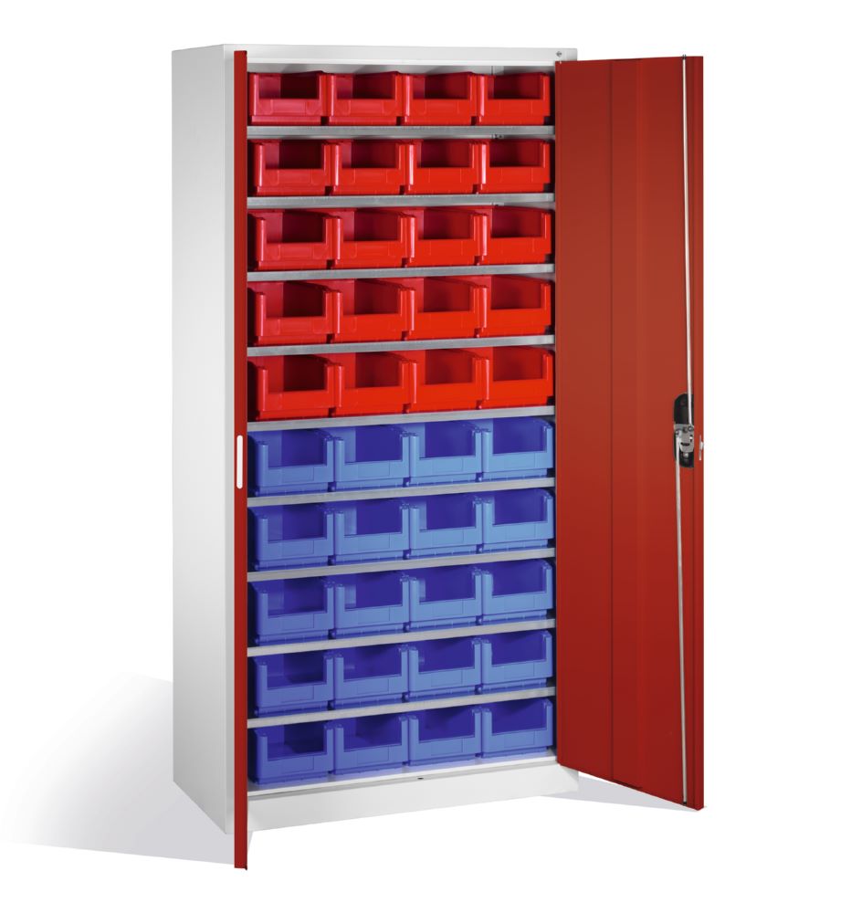 Produktbild C+P Großer Magazinschrank mit 40 Lagerkästen rubinrot 1000 x 420 x 1980 mm bild 2