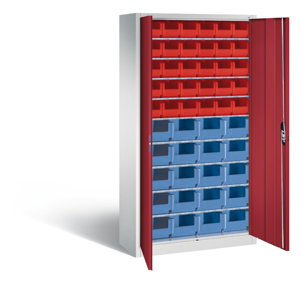 Produktbild C+P Großer Magazinschrank mit 50 Sichtlagerkästen rubinrot 1000 x 420 x 1980 mm bild 2