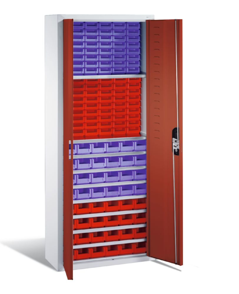 Produktbild C+P Großer Magazinschrank 138 Lagerkästen grau rubinrot 700 x 300 x 1690 mm bild 2