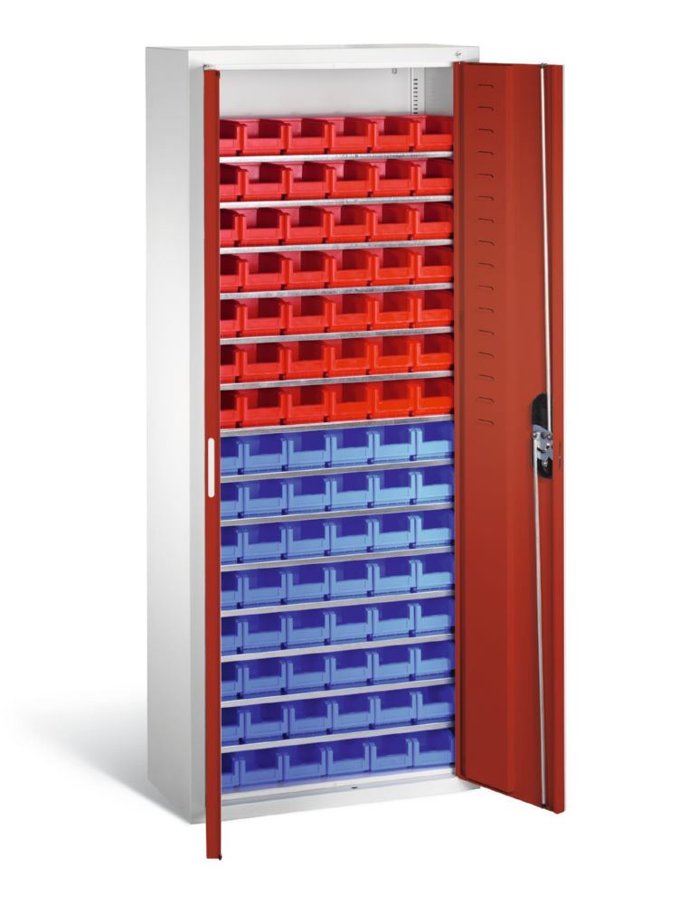 Produktbild C+P Magazinschrank aus Serie 13 mit 90 Lagerkästen rot 700 x 300 x 1690 mm bild 2