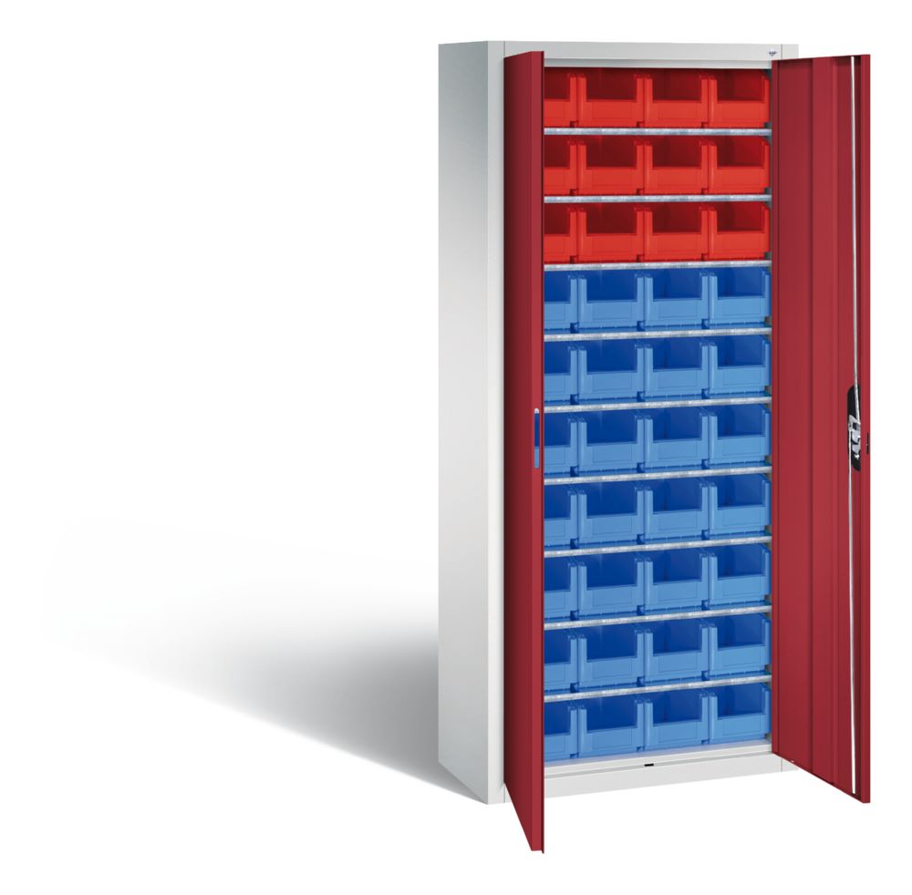 Produktbild C+P Magazinschrank mit verschiedenen Lagerkästen rubinrot 700 x 300 x 1690 mm bild 2