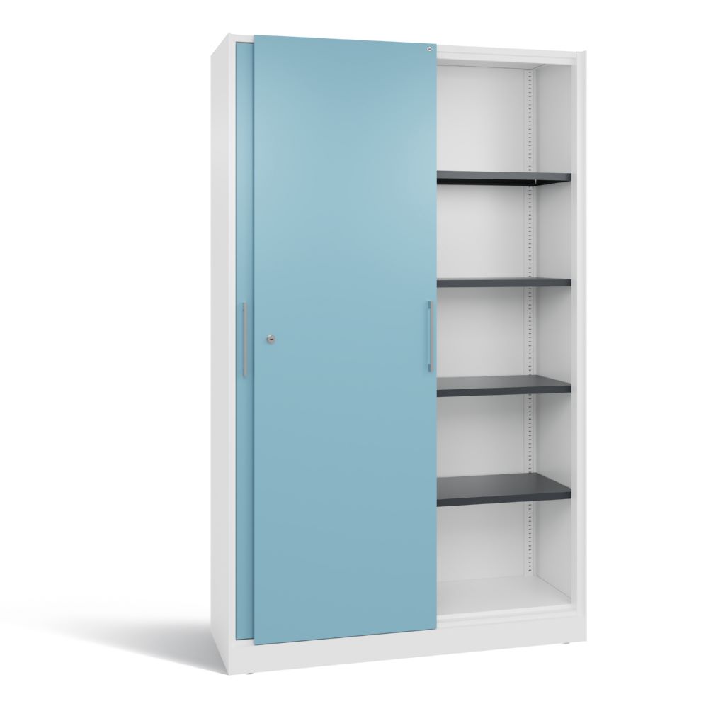 Produktbild C+P Schiebetürenschrank Asisto 1980 x 1200 x 435 mm weiß horizontblau bild 2