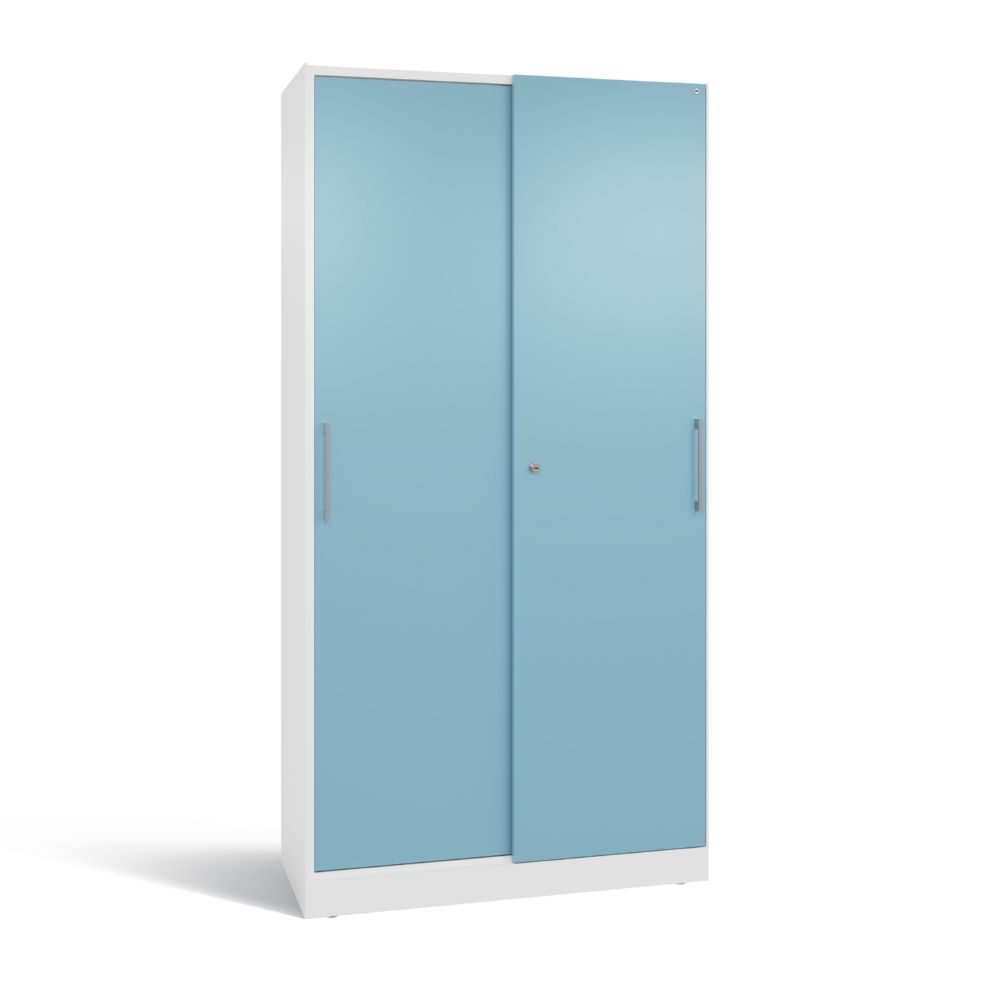 Produktbild C+P Schiebetürenschrank Asisto 1980 x 1000 x 435 mm weiß horizontblau