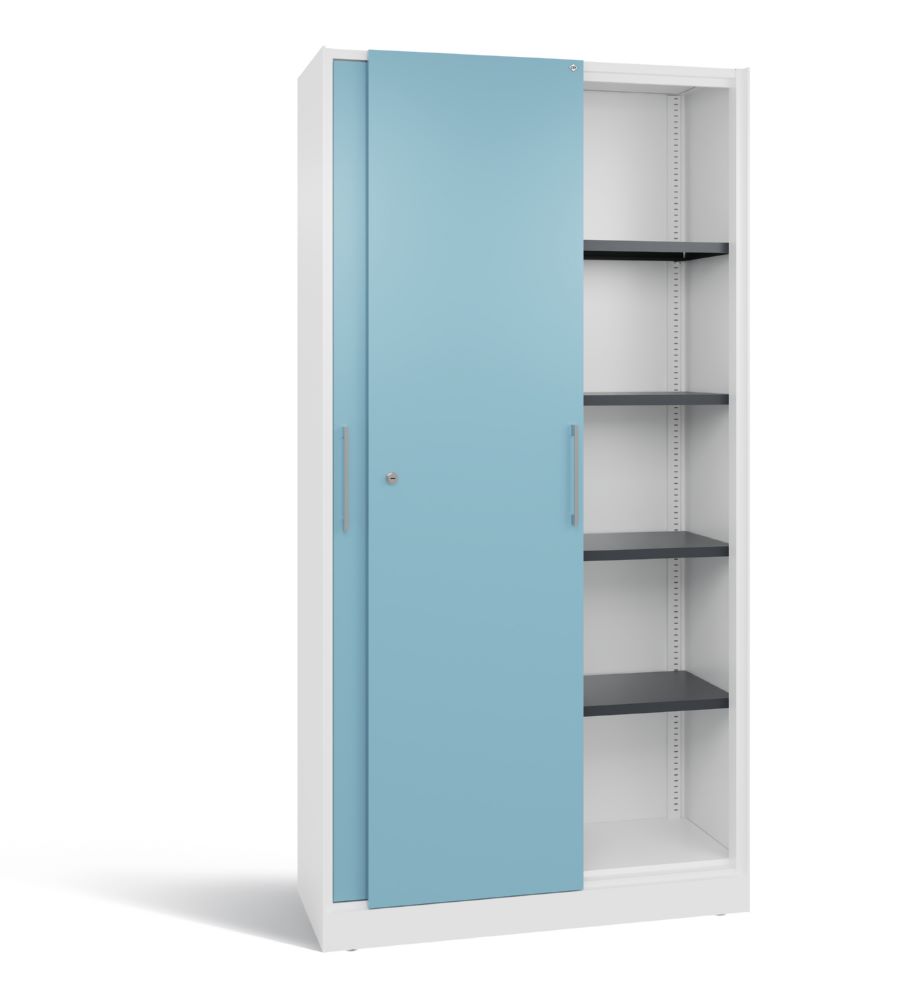 Produktbild C+P Schiebetürenschrank Asisto 1980 x 1000 x 435 mm weiß horizontblau bild 2