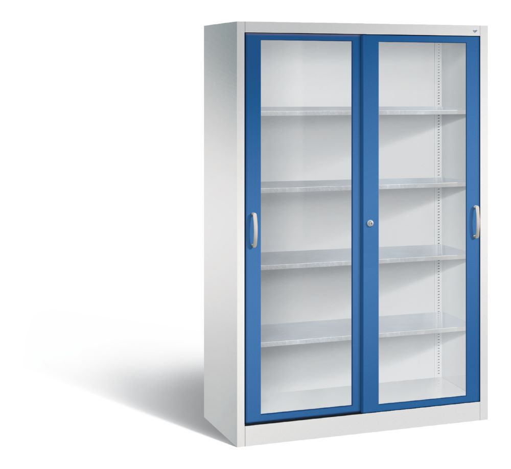 Produktbild C+P Werkzeug Schiebetürenschrank Acurado 2000 H 1950 mm lichtgrau enzianblau