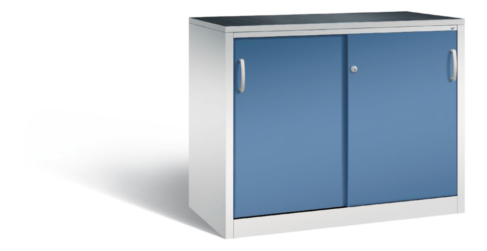 Produktbild C+P Schiebetürenschrank Acurado mit Acrylglaseinsatz fernblau 1200 x 600 x 1000 mm