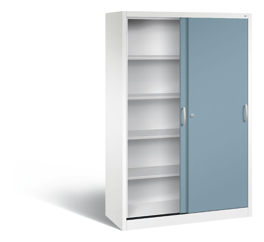 Produktbild C+P Schiebetürenschrank Acurado 2000 1950 x 1200 x 500 mm weiß horizontblau