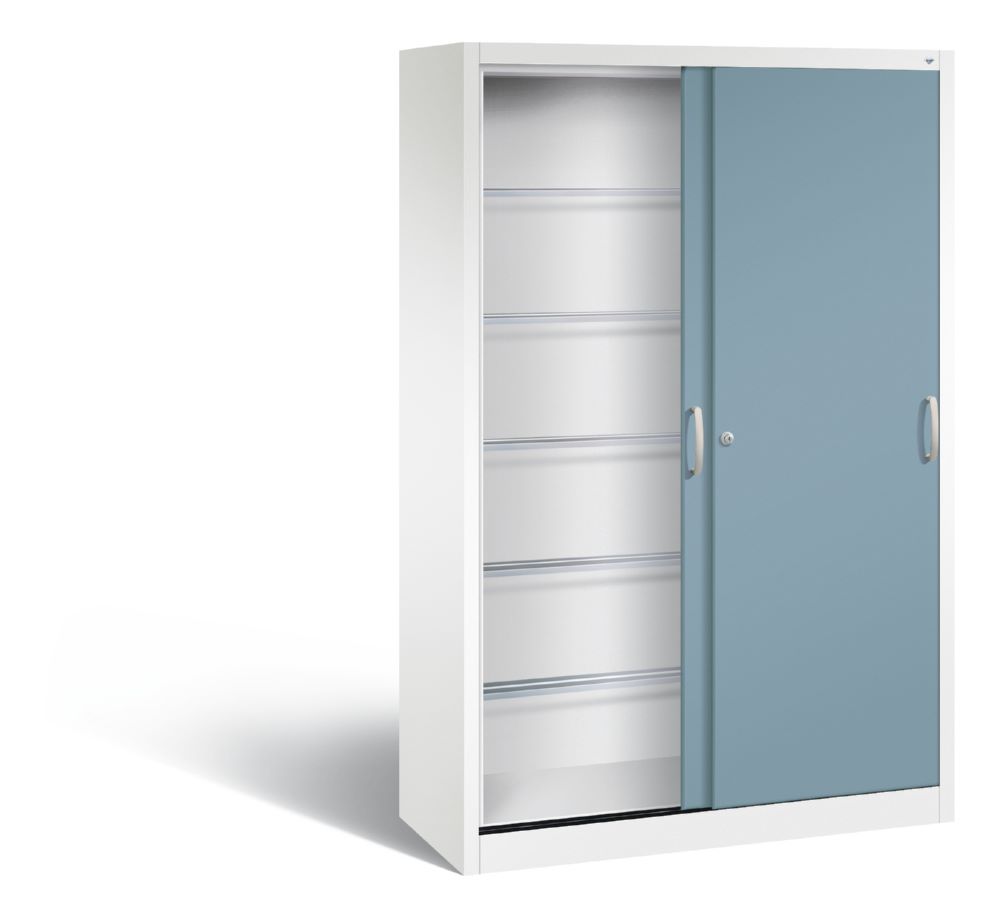 Produktbild C+P Schiebetürenschrank Acurado 2000 1950 x 1200 x 500 mm weiß horizontblau