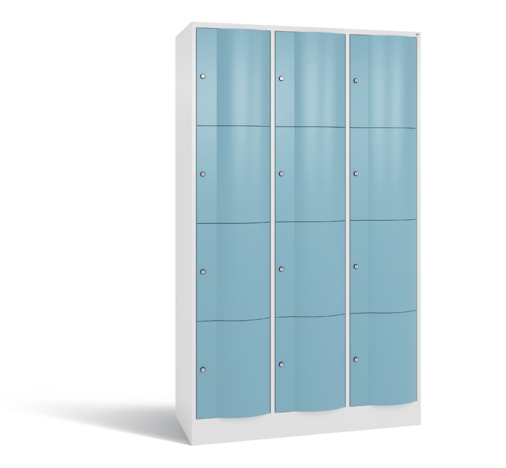 Produktbild C+P Schließfachschrank Resisto 12 Fächer 1950 x 1148 x 540 mm weiß horizontblau
