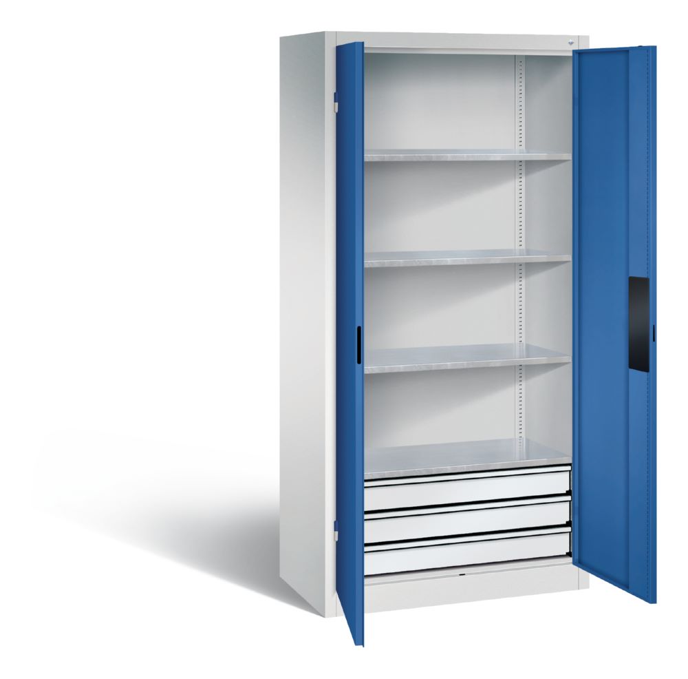 Produktbild C+P Schwerlastschrank mit 3 Innenschubladen enzianblau 930 x 500 x 1950 mm bild 2