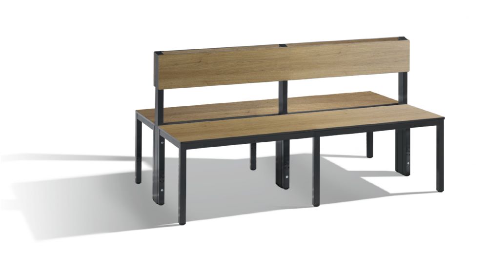 Produktbild C+P Sitzbank 2-seitig Feuchtraum 796 x 1500 x 760 mm schwarzgrau HPL eiche