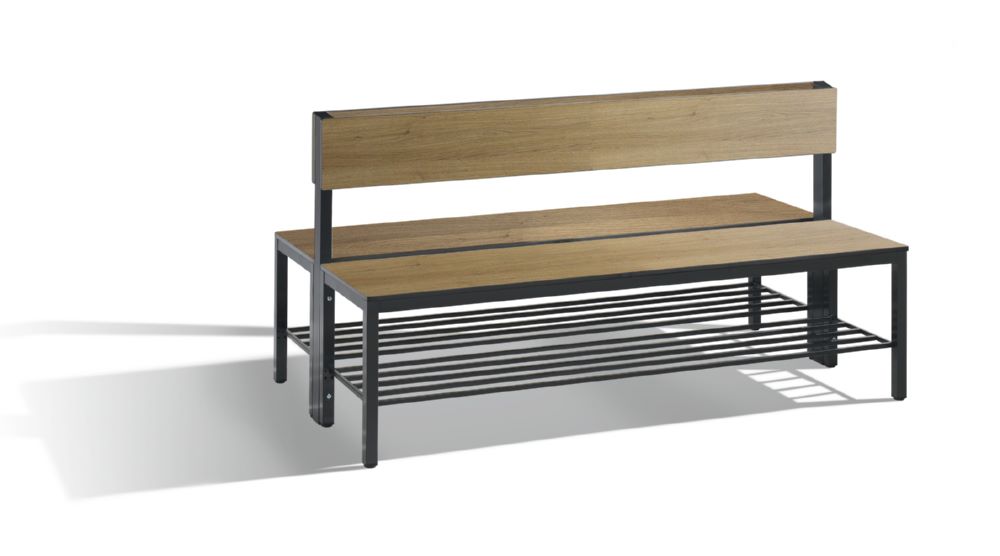 Produktbild C+P Sitzbank 2-seitig Feuchtraum 796 x 1500 x 760 mm schwarzgrau HPL eiche