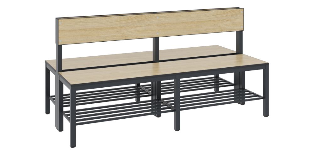 Produktbild C+P Sitzbank 2-seitig Feuchtraum 796 x 1500 x 760 mm schwarzgrau HPL eiche bild 2