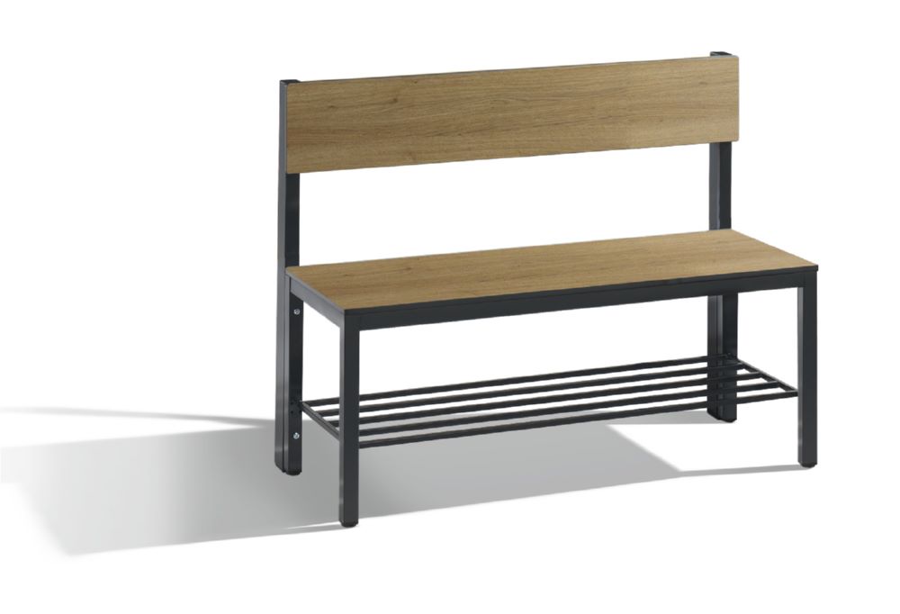 Produktbild C+P Sitzbank mit Rückenlehne schwarzgrau HPL Eiche 1000 x 407 x 796 mm