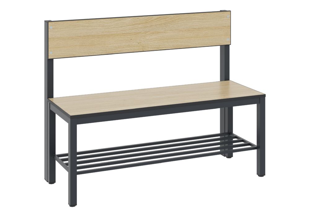 Produktbild C+P Sitzbank mit Rückenlehne schwarzgrau HPL Eiche 1000 x 407 x 796 mm bild 2