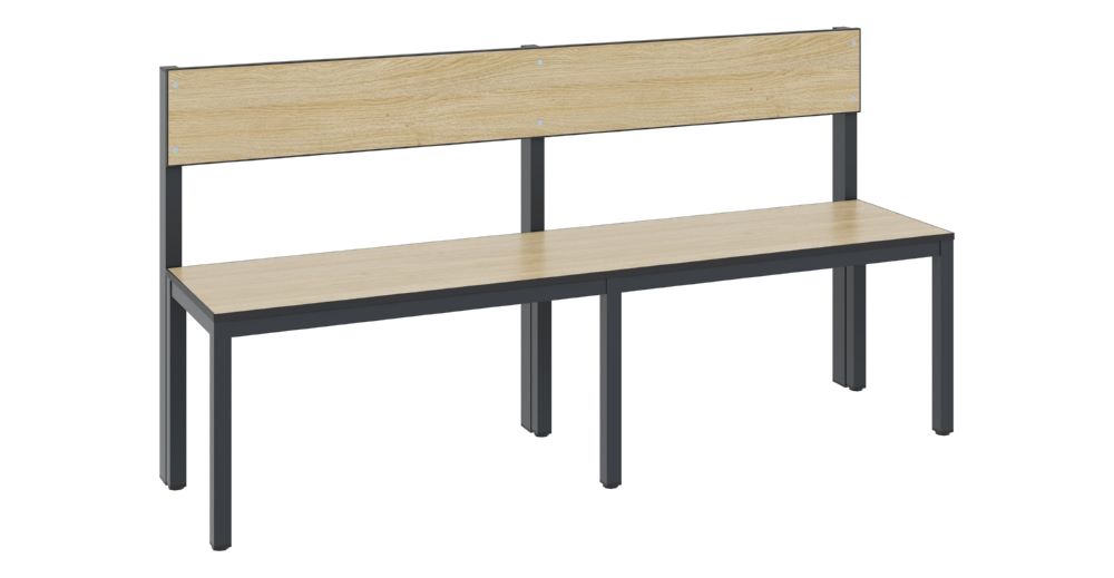 Produktbild C+P Sitzbank mit Rückenlehne für Feuchtraum schwarzgrau HPL Eiche B 1500 mm