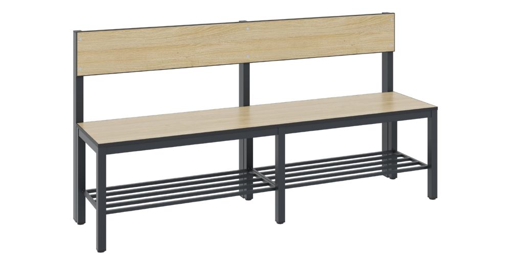 Produktbild C+P Sitzbank mit Lehne für Feuchtraum HPL Eiche 1500 x 407 x 796 mm