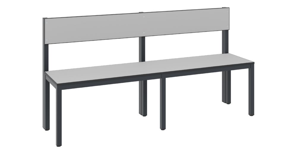 Produktbild C+P Sitzbank mit Rückenlehne für Feuchtraum schwarzgrau HPL grau 1500 x 407 x 796 mm