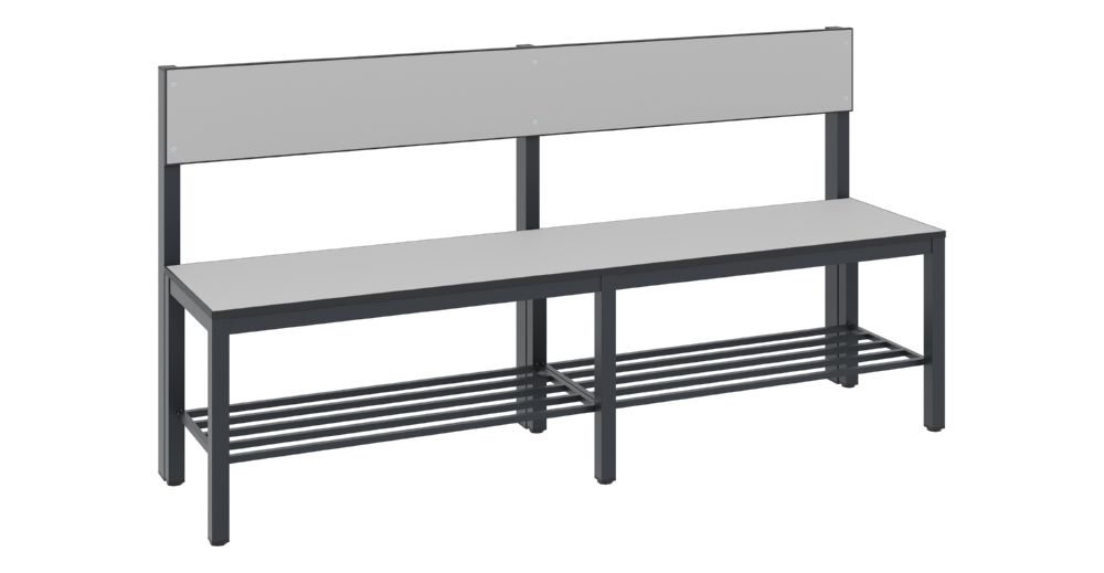 Produktbild C+P Sitzbank mit Lehne für Feuchtraum HPL grau 1500 x 407 x 796 mm