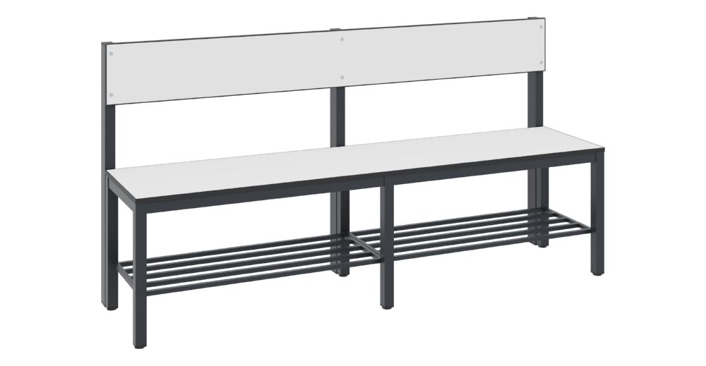 Produktbild C+P Sitzbank mit Rückenlehne für Feuchtraum schwarzgrau HPL weiß 1500 x 407 x 796 mm