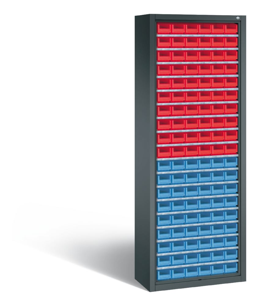 Produktbild C+P Großes Stahlregal Serie 13 mit 114 Lagerkästen anthrazit 700 x 300 x 1980 mm