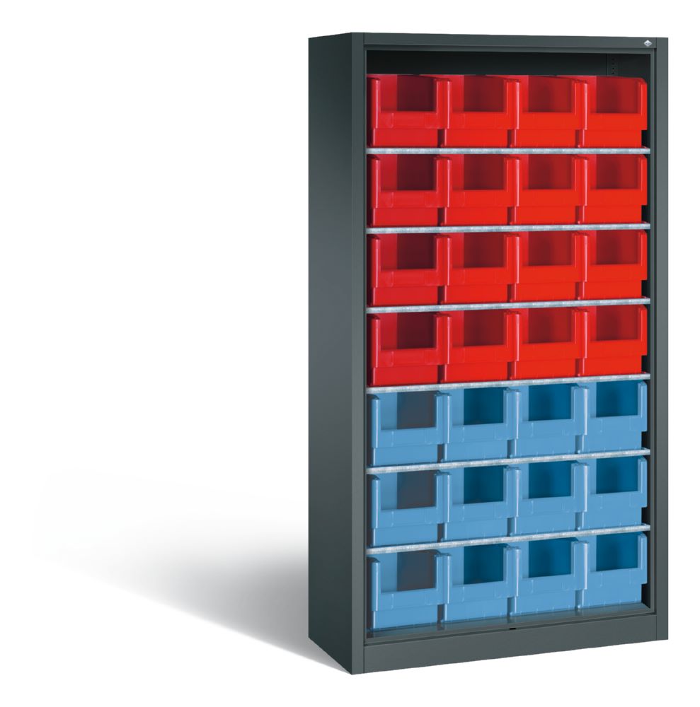 Produktbild C+P Stahlregal mit 28 Sichtlagerkästen Serie 13 anthrazit 1000 x 420 x 1980 mm