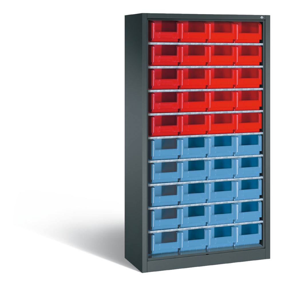 Produktbild C+P Stahlregal mit Rückwand Serie 13 40 Lagerkästen anthrazit 1000 x 420 x 1980 mm