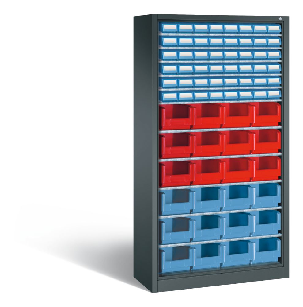Produktbild C+P Großes Stahlregal Serie 13 mit 72 Lagerkästen anthrazit 1000 x 420 x 1980 mm