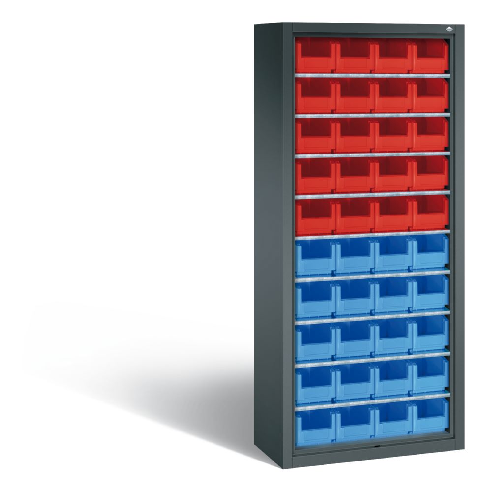 Produktbild C+P Stahlregal mit 40 Sichtlagerkästen Serie 13 in athrazit 700 x 300 x 1690 mm