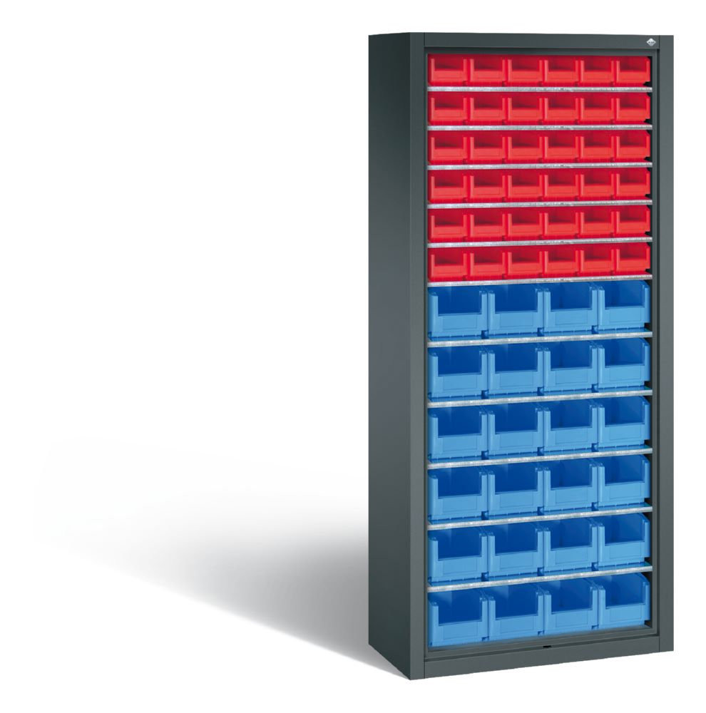 Produktbild C+P Stahlregal mit Rückwand Serie 13 mit 60 Kästen anthrazit 700 x 300 x 1690 mm