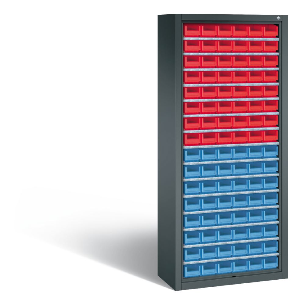 Produktbild C+P Stahlregal Serie 13 mit 96 Sichtlagerkästen dunkelgrau 700 x 300 x 1690 mm