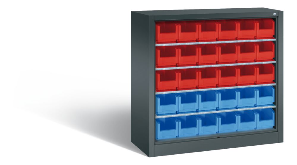 Produktbild C+P Magazinregal Serie 13 mit 30 Sichtlagerkästen anthrazit 1000 x 420 x 1000 mm