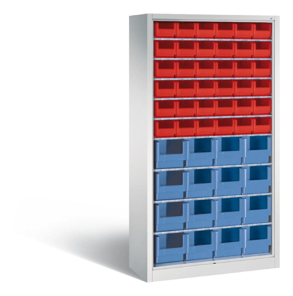 Produktbild C+P Stahlregal Serie 13 insgesamt 46 Lagerkästen lichtgrau 1000 x 420 x 1980 mm