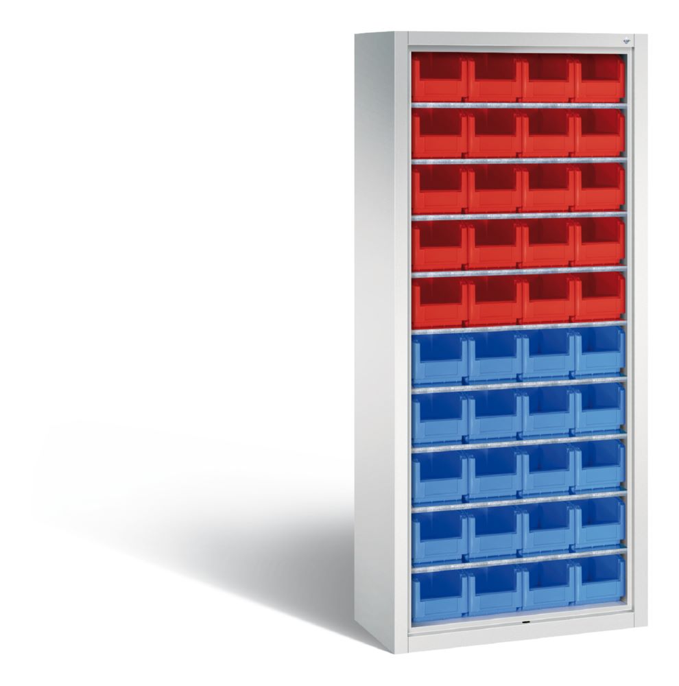 Produktbild C+P Stahlregal mit Rückwand und 40 Lagerkästen Serie 13 grau 700 x 300 x 1690 mm