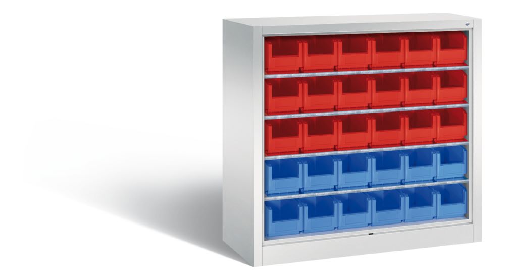 Produktbild C+P Magazinregal Serie 13 mit 30 Sichtlagerkästen lichtgrau 1000 x 420 x 1000 mm