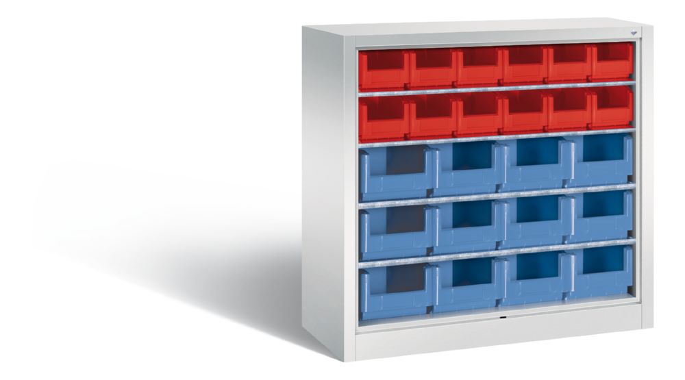 Produktbild C+P Stahlregal mit 24 Sichtlagerkästen Serie 13 lichtgrau 1000 x 420 x 1000 mm