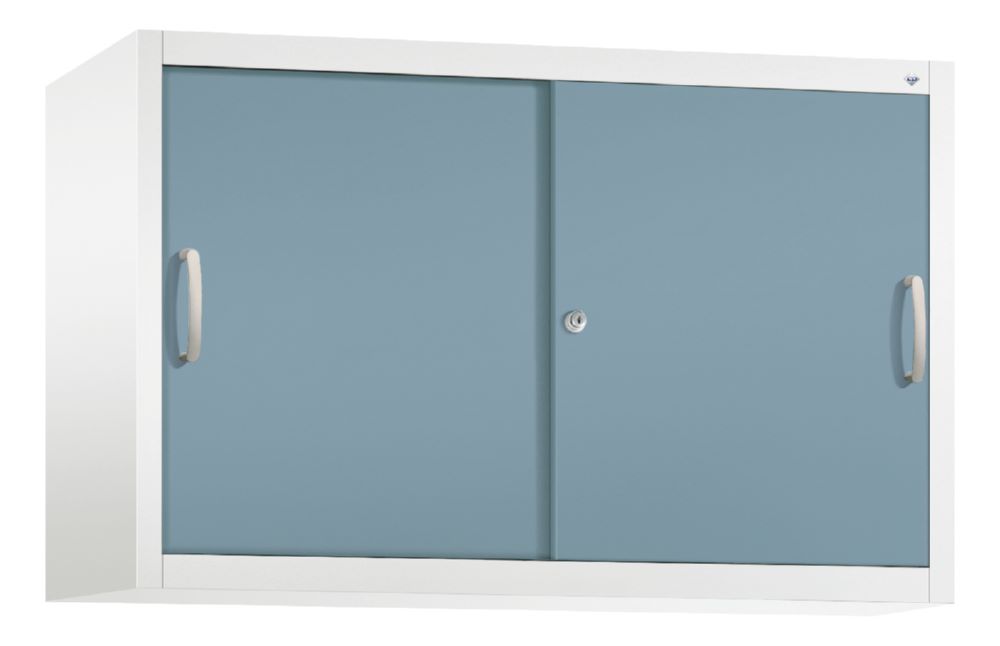 Produktbild C+P Schiebetürenschrank mit Leichtlaufrollen weiß horizontblau 1200 x 400 x 790 mm