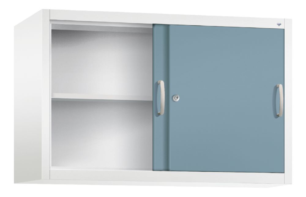 Produktbild C+P Schiebetürenschrank mit Leichtlaufrollen weiß horizontblau 1200 x 400 x 790 mm bild 2