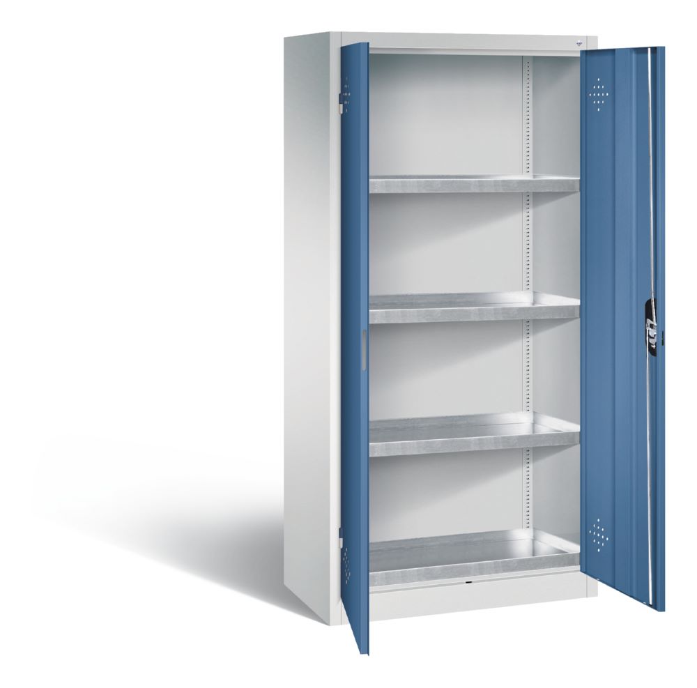 Produktbild C+P Umweltschrank mit 4 Stahlwannen je 20 Liter fernblau 930 x 500 x 1950 mm