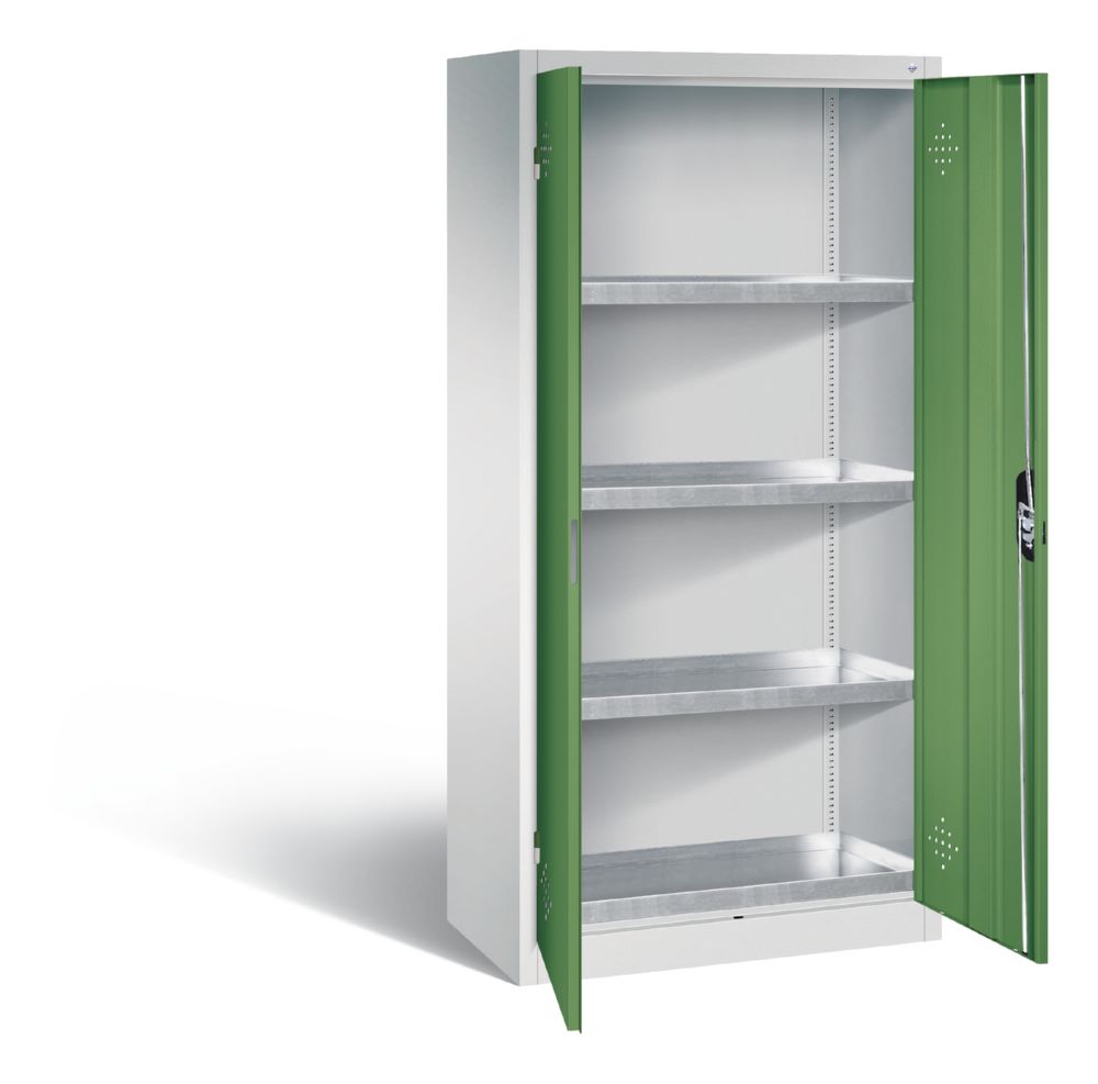 Produktbild C+P Umweltschrank mit 4 Stahlwannen je 20 Liter resedagrün 930 x 500 x 1950 mm