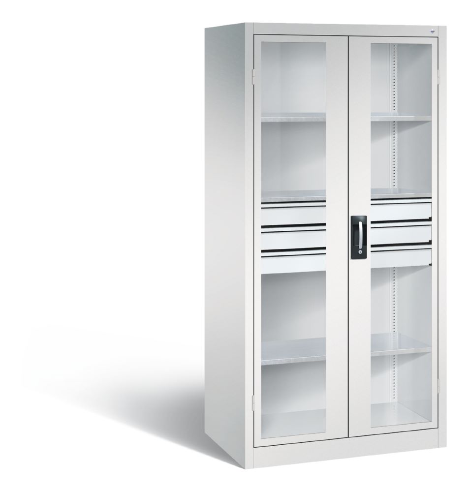 Produktbild C+P Werkstattschrank mit Fenster und Schubladen H 1950 mm lichtgrau