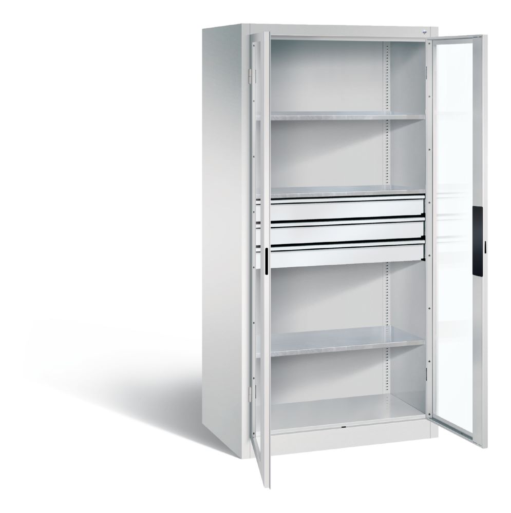 Produktbild C+P Werkstattschrank mit Fenster und Schubladen H 1950 mm lichtgrau bild 2