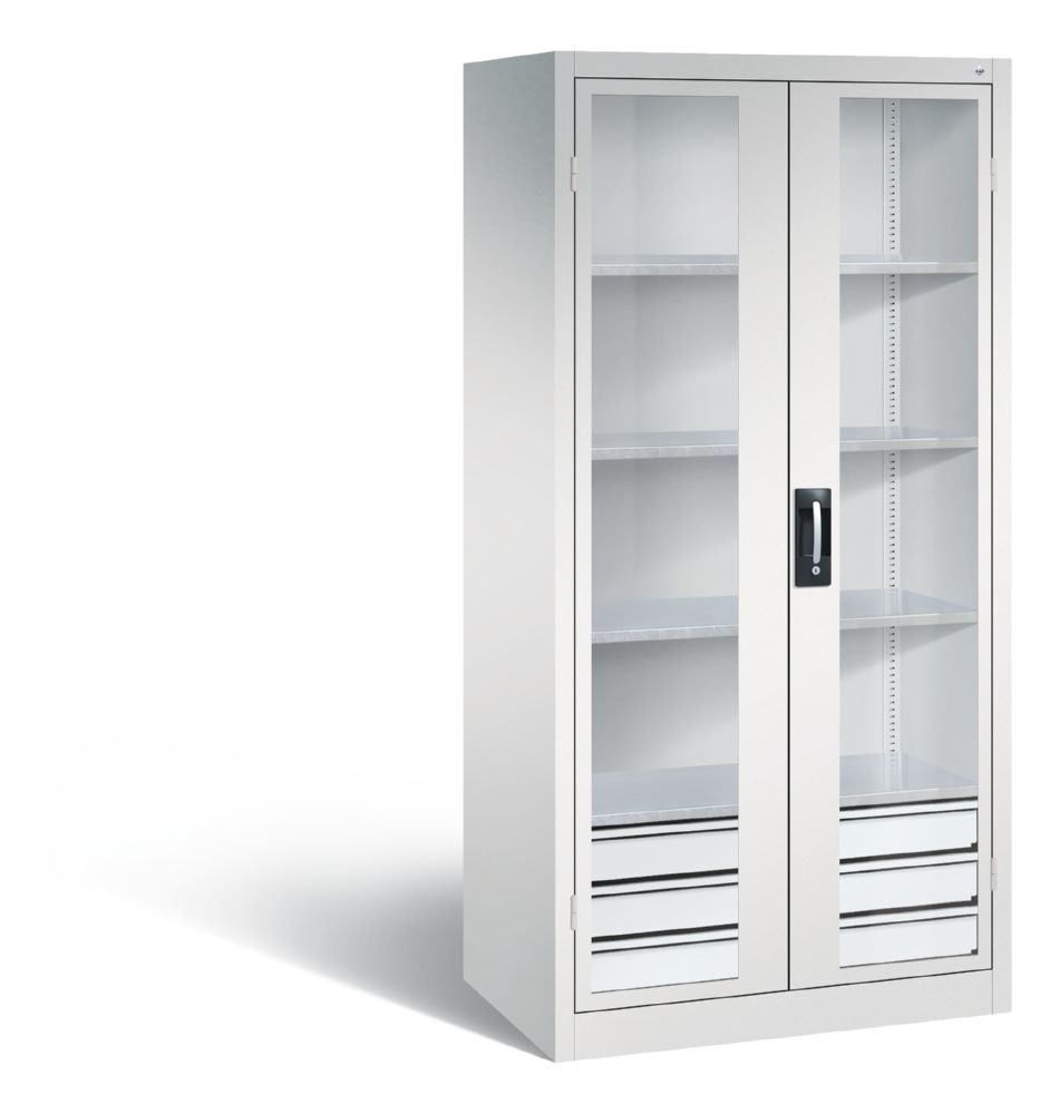 Produktbild C+P Werkstattschrank mit Fenster und Schubladen H 1950 mm lichtgrau
